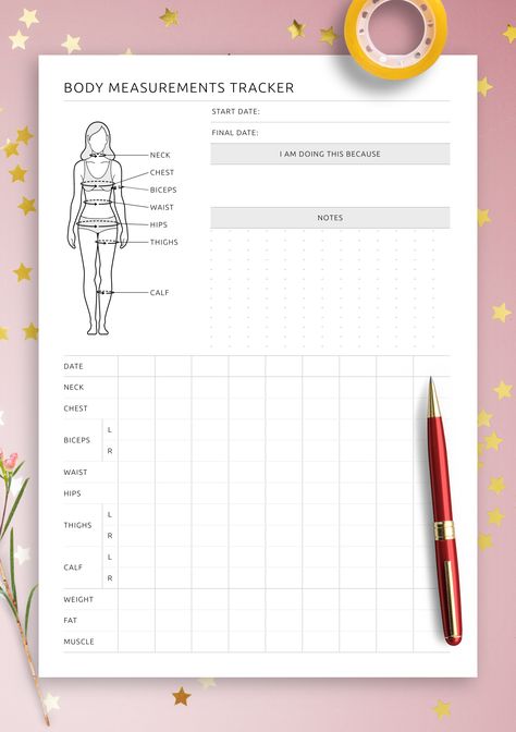 Body Measurement Tracker will help you find the right vector to improve your body. Control every parameter of your body, write down everything you need, and track your progress. Lead a healthy lifestyle and achieve your goals! Sections available in this template: Start Date / Final Date,; Neck, Chest, Biceps, Waist, Hips, Thighs, Calf,; I Am Doing This Because,; Notes,; Body Measurement Tracker,; Weight,; Fat,; Muscle,. Body Tracker, Dream Journaling, Measurement Tracker, Body Measurement Tracker, Goal Tracking, Weight Tracker, Body Control, Magical Life, Body Measurement