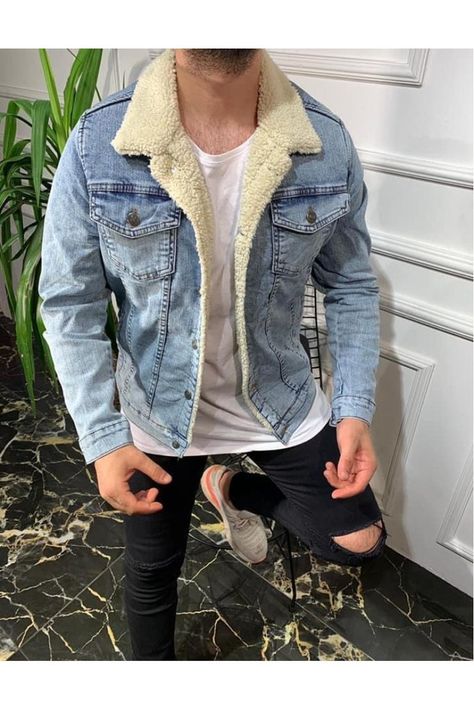 Denim Jacket with Fur Jean Jacket With Fur, Fur Denim Jacket, Best Streetwear Brands, Joggers Jeans, Denim Jacket With Fur, Jacket Fur, Jacket With Fur, Alex Turner, Ankle Pants