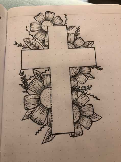 Cross Drawings With Flowers, Godly Drawings Ideas, Easy Biblical Drawings, Cross Pencil Drawing, Cute Bible Drawings Easy, Cross Canvas Paintings Easy, Aesthetic Cross Drawing, Cute Christian Doodles Easy, Flag Sketch Drawing