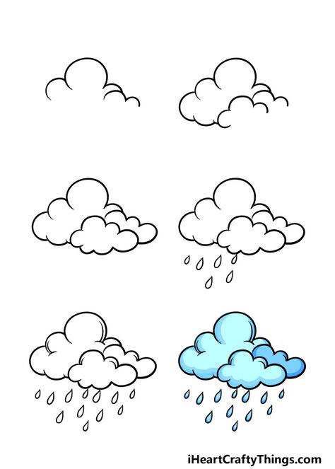 Rain Drawing - How To Draw Rain Step By Step Croquis, Cute Rain Cloud Drawing, April Drawings Easy, How To Draw Rain Clouds, Rain Cloud Sketch, How To Draw A Raindrop, Rain Drawing Sketches Easy, Rain Doodle Art, Rain Cloud Doodle