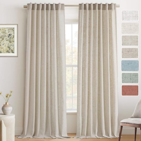 Pair Sold: Package includes 2 curtain panels in 52 inch wide by 96 inches long each, 104 by 96 combined. 3 in 1 hanging options to choose: back tab(7 tabs), rod pocket(fit 1.9 inch diameter rod), with clips (Clips are not included). Privacy Assured: Compared to the linen curtains sold on the market,our high-weight curtains with 190 GSM(70% linen, 30% polyester) provide sufficient privacy. They will create a welcoming, relaxing and comfortable atmosphere in your living spaces. Linen Fabric: These curtains are crafted from linen blended fabric that breathable, soft, durable, and wrinkle-free. By offering linen curtains in various colors and lengths, we can cater to customers looking for casual yet sophisticated window treatment. Life Style: The premium fabric features a neutral linen shade t Curtains Living Room Modern Luxury, Luxury Curtains Bedroom, Modern Luxury Curtains, Curtains Living Room Luxury, Curtains Bedroom Modern, Long Curtains Living Room, Living Room Modern Luxury, Curtains Cream, Curtains Aesthetic