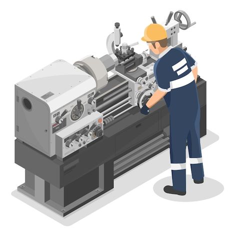 Technician work on heavy duty metal lath... | Premium Vector #Freepik #vector #lathe #cnc-machine #industrial-equipment #cnc Jaket Motor, Cnc Lathe Machine, Lathe Machine, Industrial Machinery, Metal Lathe, Cnc Lathe, Cityscape Photos, Logo Banners, Machine Tools