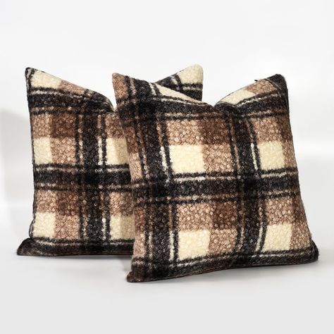 PRICES MAY VARY. Polyester 【Super Soft & Cozy Fabric】 Designed with a tightly curled sherpa-like texture, this brown fluffy plaid Pillow cover is soft, plush and cozy, providing endless warmth and comfort during the fall and winter. These cute small throw pillows are perfect for layering and texture, as well as for use with other indoor fall and winter living room decor. 【Pillow Insert NOT Included】 This set contains only two 18x18 inch brown checkered pillow covers！ You can also purchase pillow Buffalo Plaid Decor Farmhouse, Winter Couch Pillows, Woodsy Decor Living Room, Rustic Cabin Decor Living Room, Winter House Decor, Sherpa Pillow, Checkered Pillow, Winter Living Room Decor, Moodboard Pictures