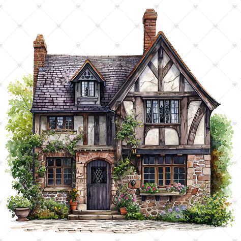 2 Story Tudor House Plans, German Tutor House, Tudor House Drawing, House Designs Exterior Drawing, Bavarian House Exterior, Tudor Style Architecture, Tudor House Bloxburg, Medieval Tudor House, Sims Tudor House