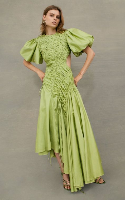 Women's Aje Pre Fall 2022 Collection | Moda Operandi Assymetric Dress, Aje Dress, Shoulder Puff Sleeve, Designer Midi Dresses, Back Details, Cotton Midi Dress, Outfits Winter, Fall 2022, Midi Maxi Dress