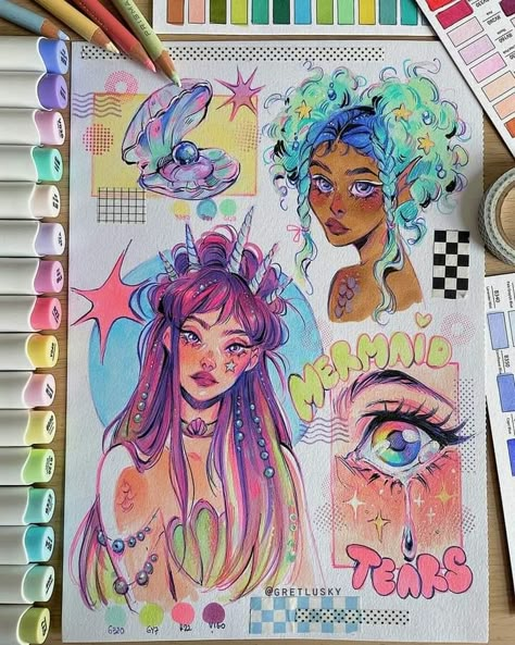 Sketchbook Spreads, Art Markers Drawing, Sketchbook Spread, Markers Drawing, Sketch Book Ideas, Art Markers, Sketchbook Art Journal, Sketchbook Inspo, Disegni Artistici