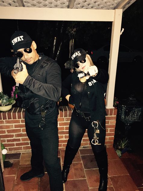 Swat costume #baeareaswat #halloween #costume Couples Swat Costumes, Swat Halloween Costume Couple, Swat Costume Couple, Police Couple Costume, Cop And Robber Costume Couple, Swat Team Halloween Costume, Security Costume, Swat Halloween Costume, Swat Outfit