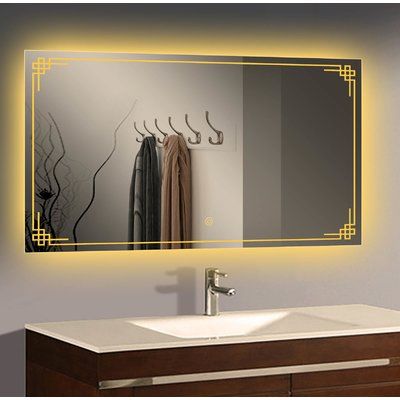 Orren Ellis Alladin Bathroom/Vanity Mirror Led Mirror Bathroom Rectangle, Fancy Mirrors, Led Mirrors, Electric Mirror, Small Bathroom Interior, Mirror Lights, Art Pierre, Bathroom Mirror Lights, Mirror Design Wall