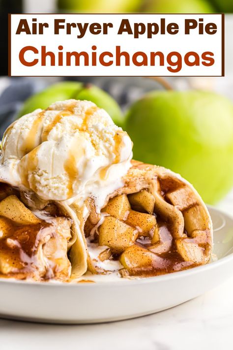 These Air Fryer Apple Pie Chimichangas are an easy, no-fuss way to enjoy apple pie—think of them as apple pie’s fun, crispy cousin, all without the hassle of frying! via @cmpollak1 Apple Chimichangas, Air Fryer Apple Pie, Ice Cream Pie, Pie Cheesecake, Apple Season, Diced Apples, Cheesecake Cupcakes, Crepe Recipes, Apple Crumble