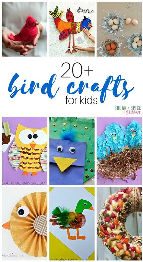 A fun collection of 20+ bird crafts for kids - including some bird process art activities. Bird Art Activities, Bird Art Projects, Kids Crafts Birds, Bird Crafts For Kids, Bird Activities, Poppy Craft, Gung Ho, Diy And Crafts Sewing, Bird Crafts