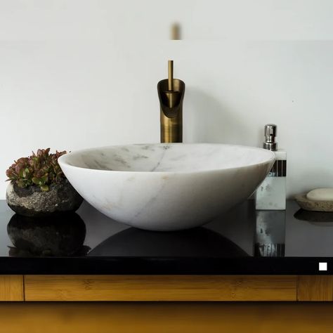 LITTLE TREE Interlaken' Metallic Silver Vessel Sink | Wayfair Powder Room With Vessel Sink, White Vessel Sink Bathroom, Round Sink Bathroom, Stone Vessel Sink Bathroom, Marble Vessel Sink, Quartz Bathroom, Powder Room Sink, Stone Vessel Sinks, Round Sink