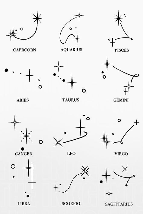 Star zodiac signs for tattoo ideas! Tattoo According To Zodiac Sign, Two Zodiac Sign Tattoos, Tattoo Ideas For Zodiac Signs, November Sign Tattoo, Zodiac Sign Back Tattoo, Tattoos For Zodiac Signs, September Star Sign Tattoo, Minimalist Tattoo Astrology, Star Zodiac Signs