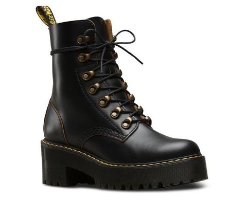 Dr Martens Leona, Dr Martens Chelsea, Heel Combat Boots, Doc Martens Style, Calf Length Boots, Doc Martens Boots, Platform Heel, Fall Shoes, Black Vintage