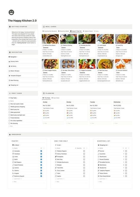 The Happy Kitchen PLUS Coming Soon | Notion Things Notion Template Ideas Meal Plan, Grocery List Notion Template, Notion Meal Plan Template Free, Notion Diet Template, Meal Planner Notion Template, 75 Hard Notion Template, Notion Food Diary, Notion Recipes Template, Notion Meal Planner