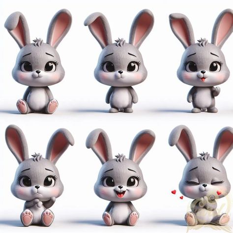 https://card9.com/ai/6-different-emotions-3d-bunny 3d Bunny, Cute Bunny Cartoon, Animal Drawing, Different Emotions, Blender 3d, Craft Materials, Animal Party, 3d Illustration, Cute Bunny