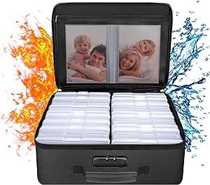 ENGPOW Fireproof Photo Storage Box with 16 Inner 4" x 6" Photo Case(Clear),Photo Box Organizer with Lock,Collapsible Portable Photo Storage Containers with Handle for Photos,Picture,Valuables Archival Photo Storage, Photo Storage Box, Photo Box Storage, Picture Storage, Photo Case, Pvc Board, Photo Boxes, Can Organizer, Box Organizer