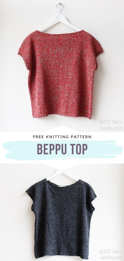 BEPPU Top Free Knitting Pattern  This boxy t-shirt will be a treat for all the trendy girls who like minimalism in fashion. If you are in the process of preparing a capsule wardrobe, this awesome knit top certainty deserves a place in it.  #knittop #knitshirt #knitboxytshirt #knitblouse #freeknittingpattern Knitted Shirt Pattern Free, Free Knit Top Patterns For Women, Knitting Patterns Plus Size, Knit Tee Pattern, Knitted Tops Pattern, Summer Top Knitting Pattern Free, Summer Knit Top Pattern Free, Knitted Summer Tops, Knitted Tshirt Pattern