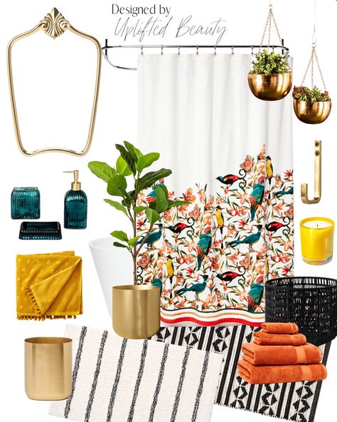 Boho Glam Bathroom, Colorful Bathroom Design, Colorful Boho Bathroom, Eclectic Bathroom Decor, Modern Home Decor Bedroom, Glam Bathroom Decor, Bird Bathroom, Bird Shower Curtain, Boho Bathroom Ideas