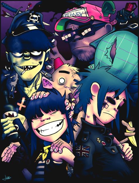 The gorillaz, Murdoc, 2d, noodle, russel Gorillaz Murdoc, The Gorillaz, Sunshine In A Bag, Gorillaz Noodle, Cultura Hip Hop, Monkeys Band, Gorillaz Art, Jamie Hewlett, Damon Albarn