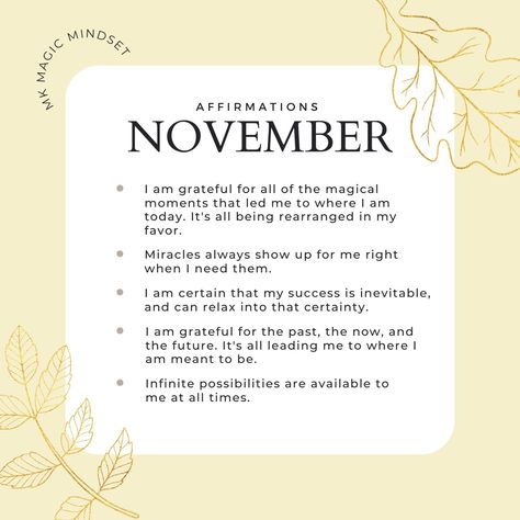 November Vision Board Ideas, Emotional Affirmations, Things To Be Grateful For, November Affirmations, Affirmation For October, New Month Affirmations, New Month Affirmations September, November Affirmations Spiritual, November Gratitude Challenge