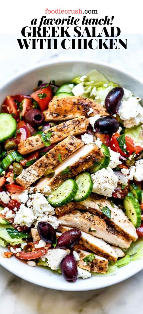 Salad Topped With Chicken, Chicken For Greek Salad, Mediterranean Diet Greek Salad, Greek Chicken Salad Meal Prep, Easy Salads With Chicken, Greek Chicken With Cucumber Feta Salad, One Pan Roasted Greek Chicken Salad, Greek Broccoli Salad, Greek Salad Lunch