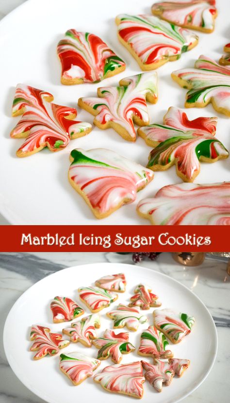 Christmas Cutout Cookies Frosting, Piped Christmas Cookies, Christmas Sugar Cookies With Buttercream, Marbled Royal Icing Cookies, Marble Icing Cookies, Marble Frosting Cookies, Marbled Christmas Cookies, Marbled Icing Cookies, Marbled Sugar Cookies Royal Icing