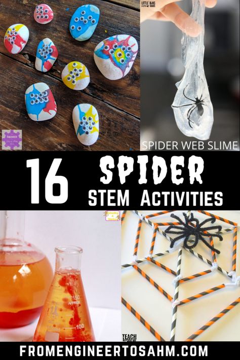 Get ready for Halloween with 16 Spider inspired STEM Activities! From slime to rock painting, making your own spider legs, your kids will surely be inspired! Spider Science Experiment For Kids, Spider Stem Activities, Spider Activities For Kids, Haunted House Stem, Halloween Stem Activities For Kids, Spider Song, Kindergarten October, Spider Unit, Halloween Stem Activities