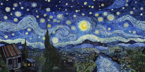 Starry Night Computer Wallpaper, Starry Night Laptop Wallpaper Hd, Van Gogh Sky Painting, Van Gohn Paint Starry Night, Starry Sky Van Gogh, The Starry Night Wallpaper Computer, Starry Night Macbook Wallpaper, Landscape Starry Night, Desktop Wallpaper Vangogh