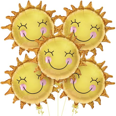 PRICES MAY VARY. HUGE 26 INCH | RADIANT SUN MYLAR BALLOON DECORATIONS : Introducing the Radiant Sun Balloons - Bring Sunshine to Your Celebrations! Brighten up any party or event with our delightful pack of 25-inch sunshine balloons! This pack of 5 radiant sun foil balloons will add a touch of warmth and happiness to your celebrations. Whether you're hosting a summer themed party, sunshine birthday decorations, simply want to infuse your event with the cheerful sun star balloons, big sun balloon Get Well Balloons, Sunshine Decorations, Sunshine First Birthday, Sunshine Birthday Parties, Summer Party Themes, Summer Party Decorations, Sunshine Birthday, 1st Birthday Decorations, First Birthday Decorations