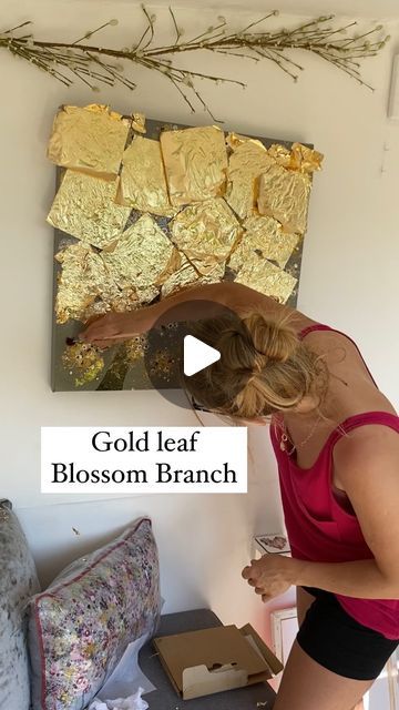 Gold Leaf Tree Painting, Gold Leaf Acrylic Painting, Gold Leaf Wall Art, Gold Foil Art Canvas, Art With Gold Leaf, Painting With Gold Leaf, Wall Art Gold Leaf, Gold Foil Art, Blossom Branch