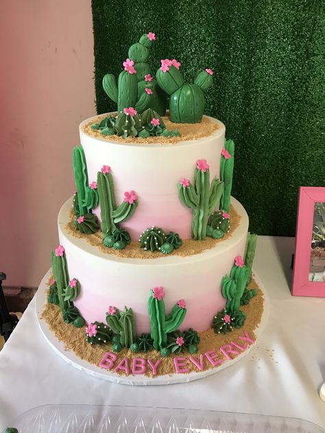 Southwestern Birthday Cake, Pink Cactus Party, Desert Themed Cake, Cactus Themed Cake, Cactus Cake Design, Pastel Cactus, Fondant Cactus, Cactus Sheet Cake Ideas, Birthday Cake Cactus