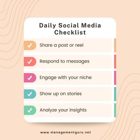 Daily social media checklist. Raised Hands, Manager Tips, Social Media Checklist, On Live, Website Themes, Instagram Growth, Marketing Strategy Social Media, Media Content, Blogging For Beginners