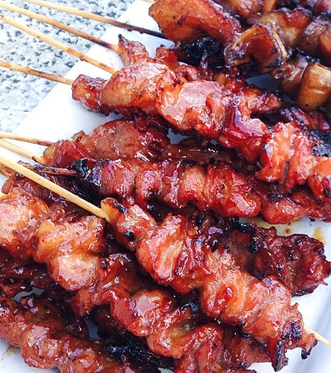 Ingredients: 1 kg. pork 20 bamboo skewers (kawayan) 1 cup soy sauce 1 glove  garlic, minced 1 onion, finely chopped 1/4 cup of calamansi juice or lemon juice 1/2 cup of 7up, sprite 1 teaspoon ground black pepper 3 tablespoons of brown or white sugar 1/2 cup of banana or tomato catsup Instructions: Prepare and… Continue reading HOW TO MAKE PORK BARBEQUE Pork Skewer Recipes, Barbeque Pork, Pork Barbecue, Calamansi Juice, Pork Skewers, Barbeque Recipes, Mapo Tofu, Filipino Style, Kabob Recipes