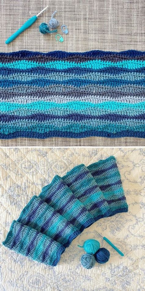 Beginner Ripple Crochet Pattern, Striped Afghan Crochet Pattern, Easy Unique Crochet Stitches, Simple Crochet Stitches For Blankets, Easy Ripple Crochet Pattern Free, Self Striping Yarn Patterns Crochet, Crochet Ripple Blanket Pattern, Fun Crochet Stitches, Shell Crochet Pattern