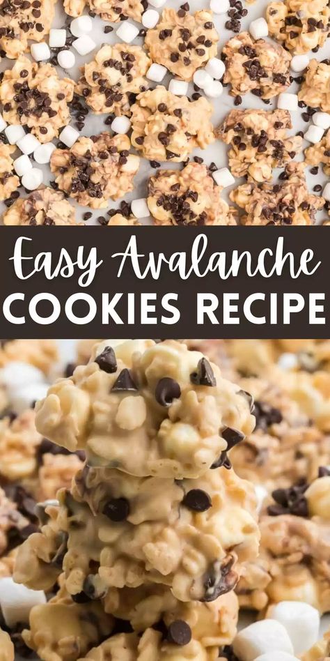 Avalanche Cookies - No Bake Cookie Recipe Gooey No Bake Cookies, Things To Make With Almonds, Avalanche Cookies No Bake, Microwave No Bake Cookies, Non Bake Cookies, No Bake Christmas Treats Easy, No Bake Cookies Recipe Easy, White Chocolate No Bake Cookies, No Bake Cookies Recipes