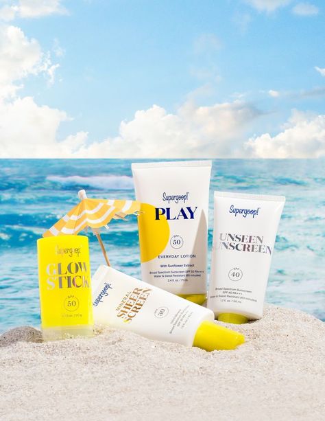 No ocean, no problem! I recreated a beach scene right from the comfort of my studio! #productphotography #commercialphotography #skincarephotography #studiophotography Sunscreen Photoshoot Ideas, Product Beach Photography, Ocean Product Photography, Sun Screen Photography, Spf Photography, Beach Product Shoot, Sunscreen Ads, Tropical Skincare, Sunscreen Photography