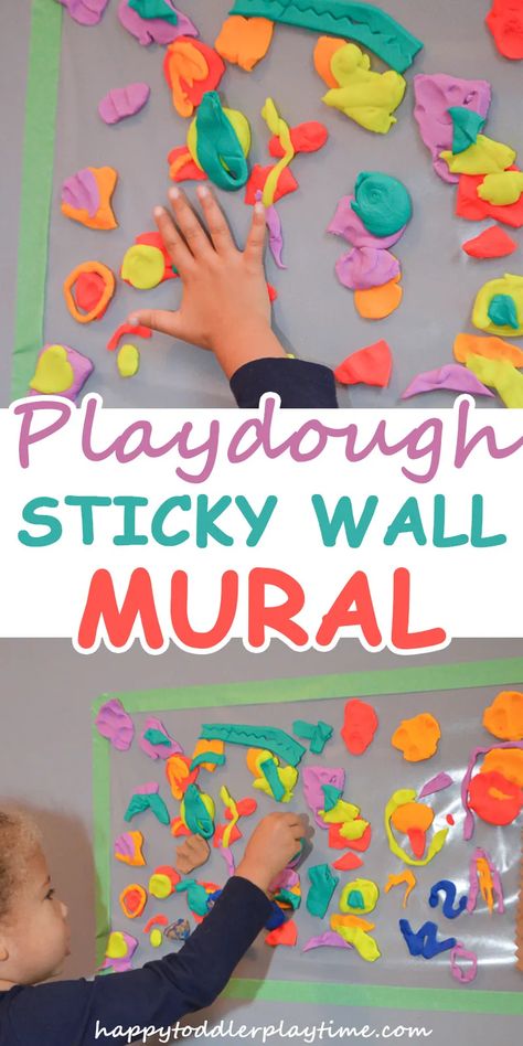 PLAYDOUGH STICKY WALL MURAL - HAPPY TODDLER PLAYTIME Easy Preschool Snacks, Play Dough Activities, Play Dough Recipes, Sticky Wall, Happy Toddler, Playdough Activities, Art Activities For Toddlers, Learning Toys For Toddlers, Dough Recipes