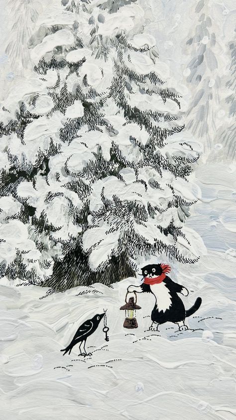 Cat Wallpaper Christmas, Christmas Cat Wallpaper, Tuxedo Cat Art, Wallpaper Christmas, Winter Cat, Tuxedo Cat, Cats Funny, Christmas Cat, Winter Art