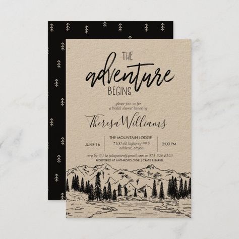 Bridal Shower Invitation - Mountain Theme Romantic Camping, Chic Invitation, Rustic Bridal Shower Invitations, The Adventure Begins, Wedding Romantic, Adventure Begins, Bridal Shower Rustic, Camping Theme, Theme Color