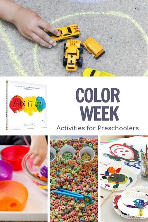 A week of planned activities for preschoolers on the theme of color featuring Mix It Up by Herve Tuttle from the Virtual Book Club for Kids Colors Week Activities, Color Themed Preschool Activities, Colour Theme Preschool Activities, Preschool Color Theme Activities, Mix It Up Book Activities, Preschool Colors Theme, Pre K Color Activities, Color Preschool Theme, Color Theme Preschool Activities