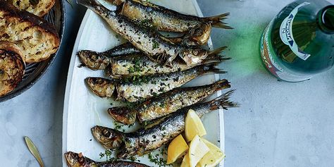 Whole Sardines with Parsley Recipe - Chris Behr | Food & Wine Grilled Sardines, Parsley Recipes, Sardine Recipes, Quick Dishes, Food Projects, Healthy Fish, Sustainable Food, Just Cooking, Chard