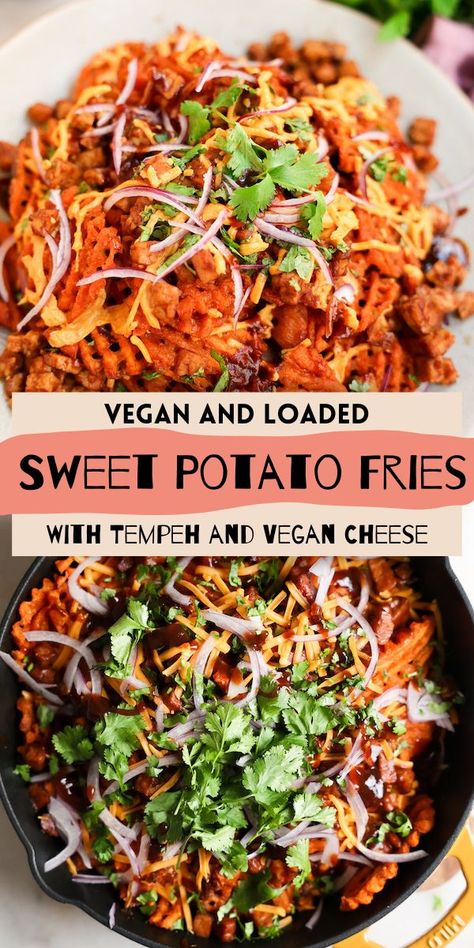 Loaded Sweet Potato Fries, Bbq Tempeh, Frozen Sweet Potato Fries, Sweet Banana Bread, Vegan Ground Beef, Freeze Sweet Potatoes, Vegan Cheddar Cheese, Sweet Potato Waffles, Loaded Sweet Potato