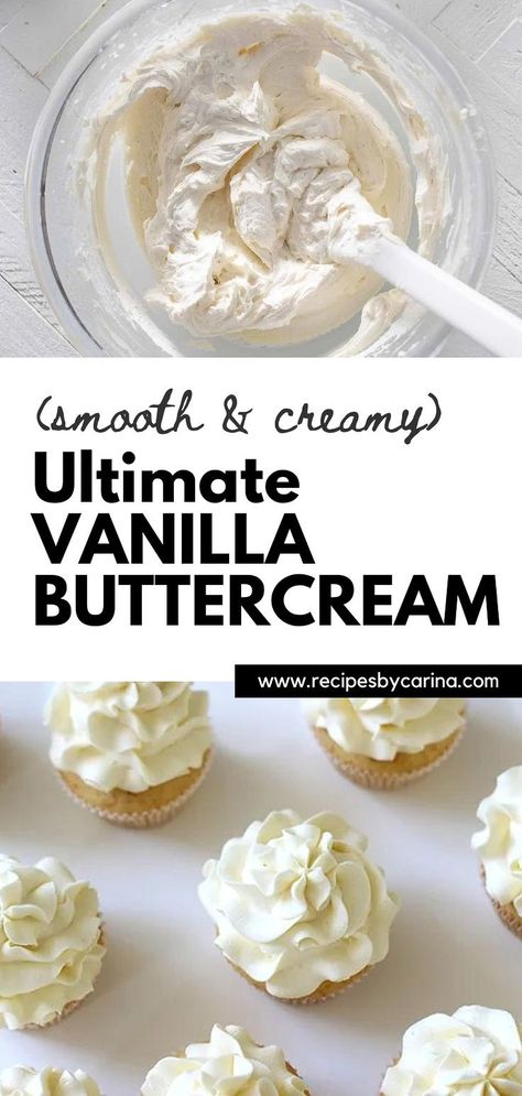 This next level Vanilla Buttercream is by far my most popular recipe and it doesn’t surprise me one little bit. Buttercream is a baking staple so knowing how to make a good batch is incredibly essential, and I’ve made this recipe more times than I can count. I just know you will too! Vanilla Cake Icing Recipe, Best Vanilla Buttercream, Vanilla Frosting For Cupcakes, Vanilla Buttercream Recipe, Biscoff Cookie Recipe, Easy Icing Recipe, Vanilla Frosting Recipes, Homemade Cupcake Recipes, Cupcake Frosting Recipes