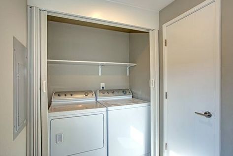 This Blogger Made Over Her Rental Laundry Room Using Only Dollar Store Items Closet Organization Rental, Rental Closet, Laundry Closet Organization, Rental Makeover, Apartment Laundry, Laundry Closet Makeover, Laundry Room Decor Diy, Laundry Room Hacks, Laundry Room Storage Shelves