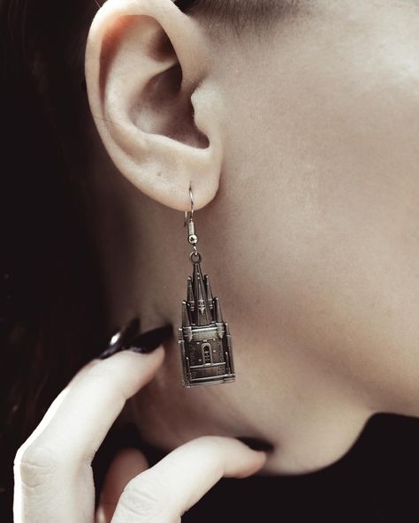 Tyn Cathedral Earrings 🏰 Not the companion to our Tyn Cathedral Necklace - these lightweight statement earrings are the newest addition to our cathedral jewelry collection 🩶 Up in the shop now! Chevron Jewelry, Goggles Glasses, Chevron Bracelet, Gothic Accessories, Necklace Antique, Lightweight Earrings, 925 Silver Earrings, Jewelry Choker, Gothic Outfits