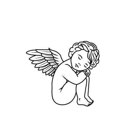 Sitting Angel Tattoo, Gaurdian Angel Tattoo, Line Angel Tattoo, Angel Baby Statue, Patch Tattoos, Baby Angel Tattoo, Luna Tattoo, Cupid Tattoo, Cherub Tattoo