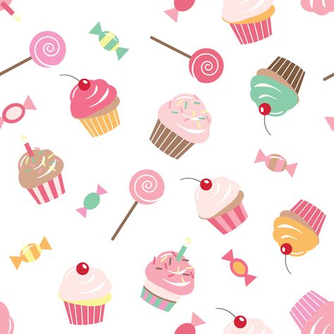 Download Birthday seamless pattern background with cupcakes Vector Art. Choose from over a million free vectors, clipart graphics, vector art images, design templates, and illustrations created by artists worldwide! Cupcakes Wallpaper, Cake Background, Cupcake Illustration, Cupcake Vector, Cupcake Pictures, Dessert Illustration, Bakery Decor, Images Design, Candyland Party