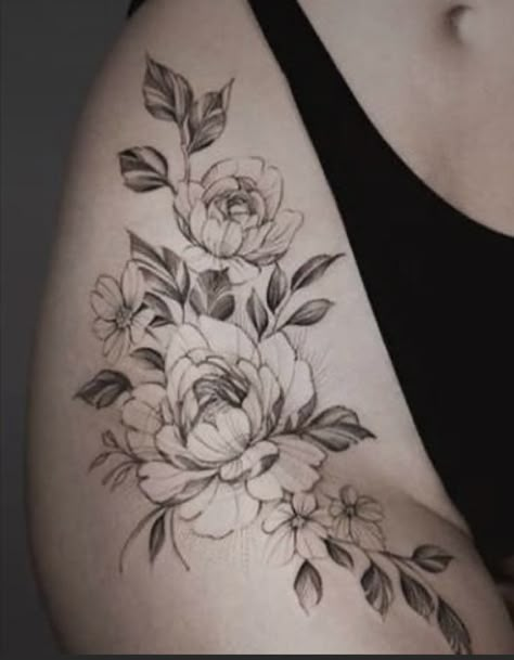 Flower Hip Tattoos, Side Hip Tattoos, Floral Thigh Tattoos, Hip Thigh Tattoos, Idea Tattoo, Hip Tattoos, Hip Tattoos Women, Thigh Tattoos, Tattoos Women