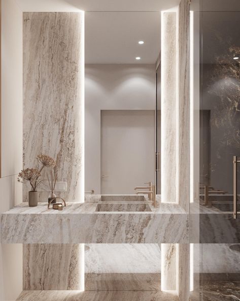 Powder Room Textured Walls, Natural Stone Bathrooms, Modern Luxury Bathroom Marble, تصميم دورة مياه, Spa Bathrooms, Chic Powder Room, Luxury Restroom, Luxury Powder Room, Toilet And Bathroom Design