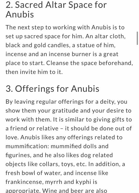 How To Give Offerings To Deities, Ennead Anubis, Lord Anubis, Anubis Facts, Anubis Altar Ideas, Deity Offerings, Anubis Aesthetic, Anubis Witchcraft, Working With Anubis